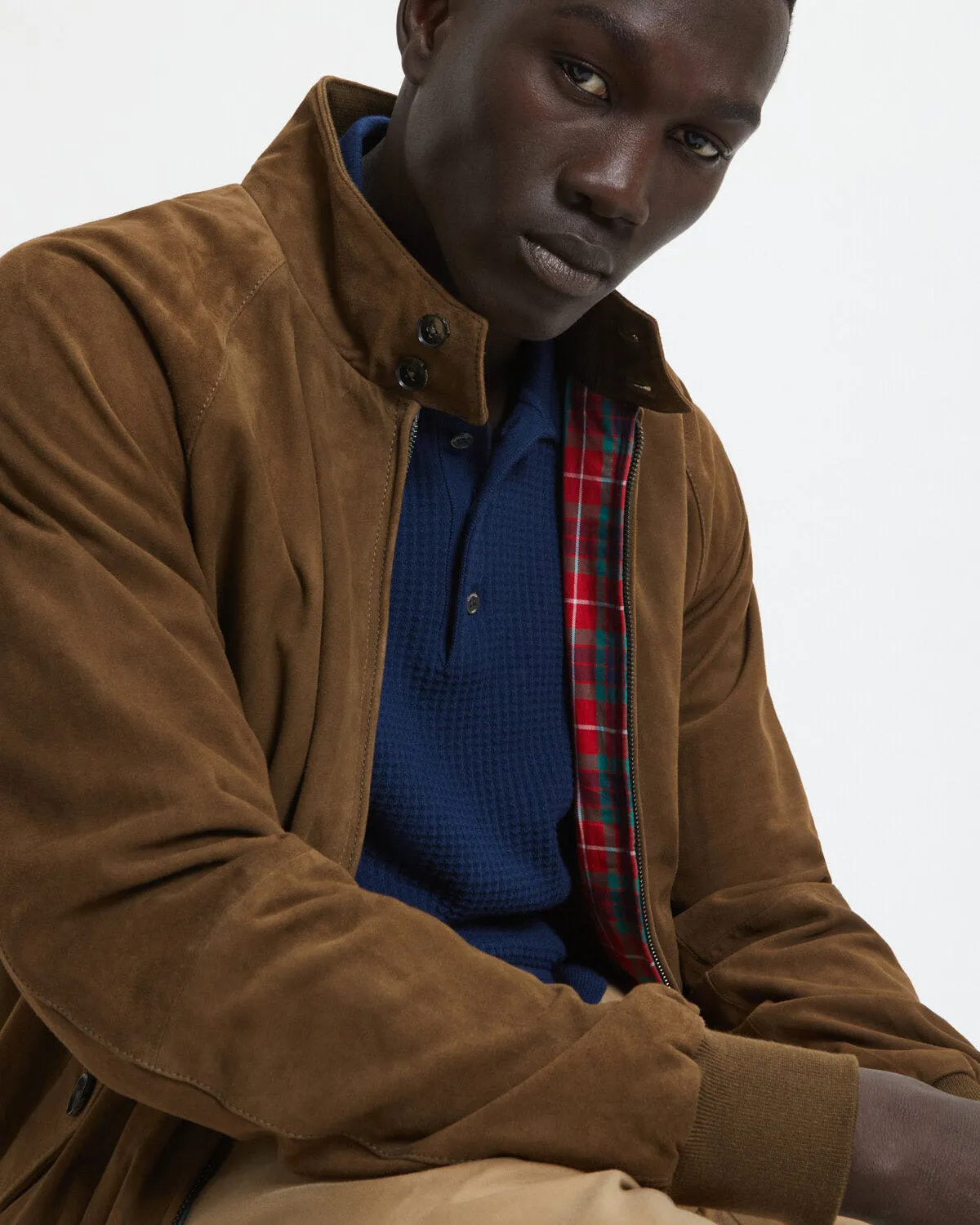 Baracuta G9 Suede Harrington Jacket - Dark Olive