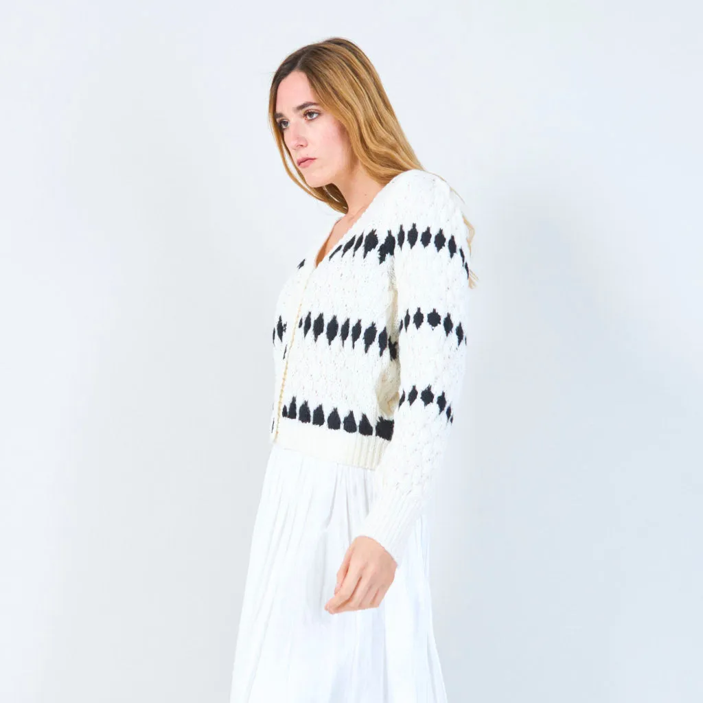Button-up cardigan with geometric pattern wholesale