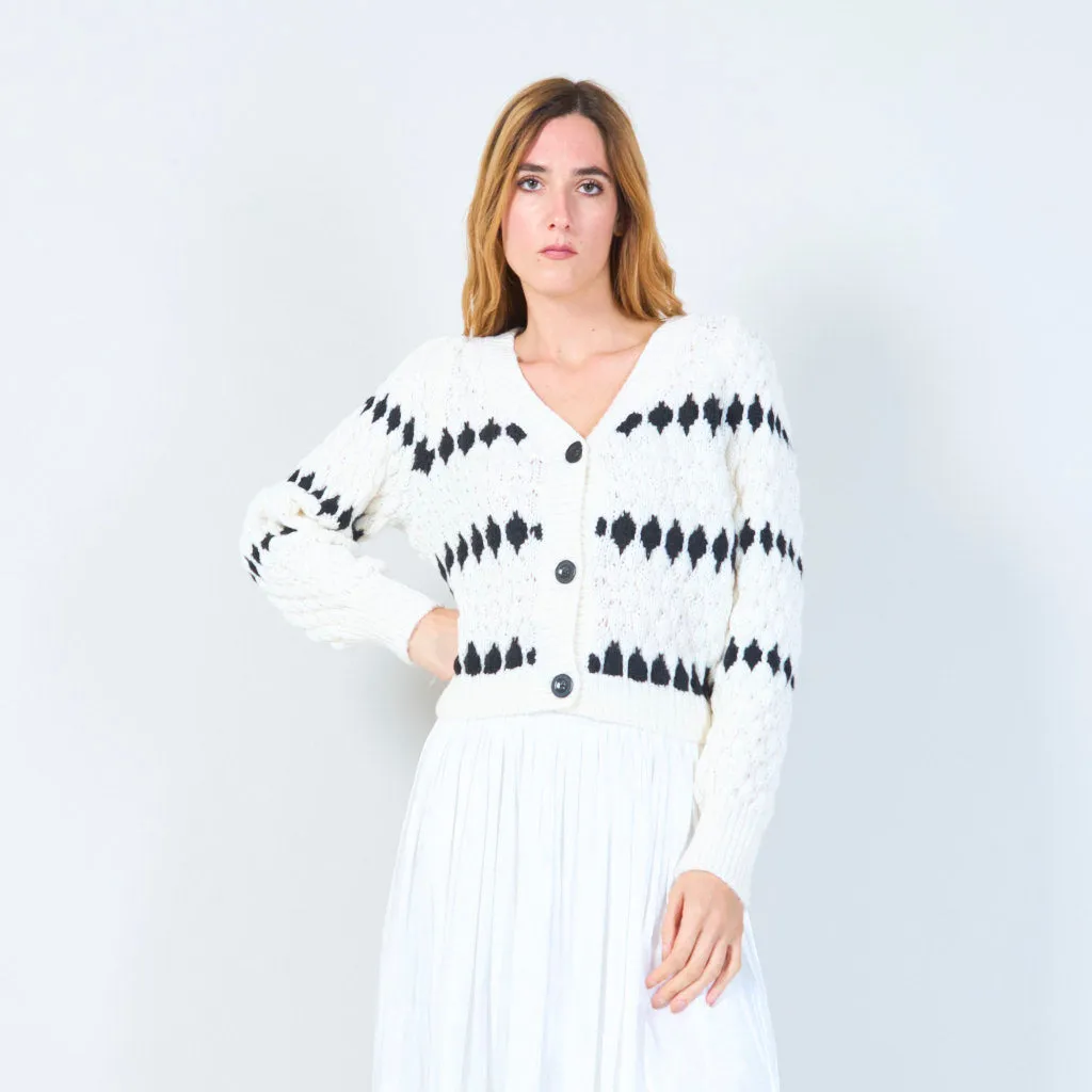 Button-up cardigan with geometric pattern wholesale
