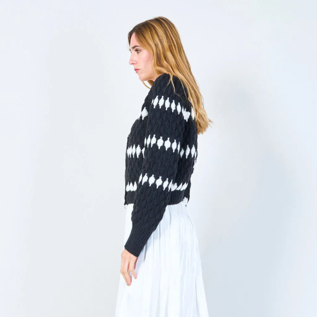 Button-up cardigan with geometric pattern wholesale