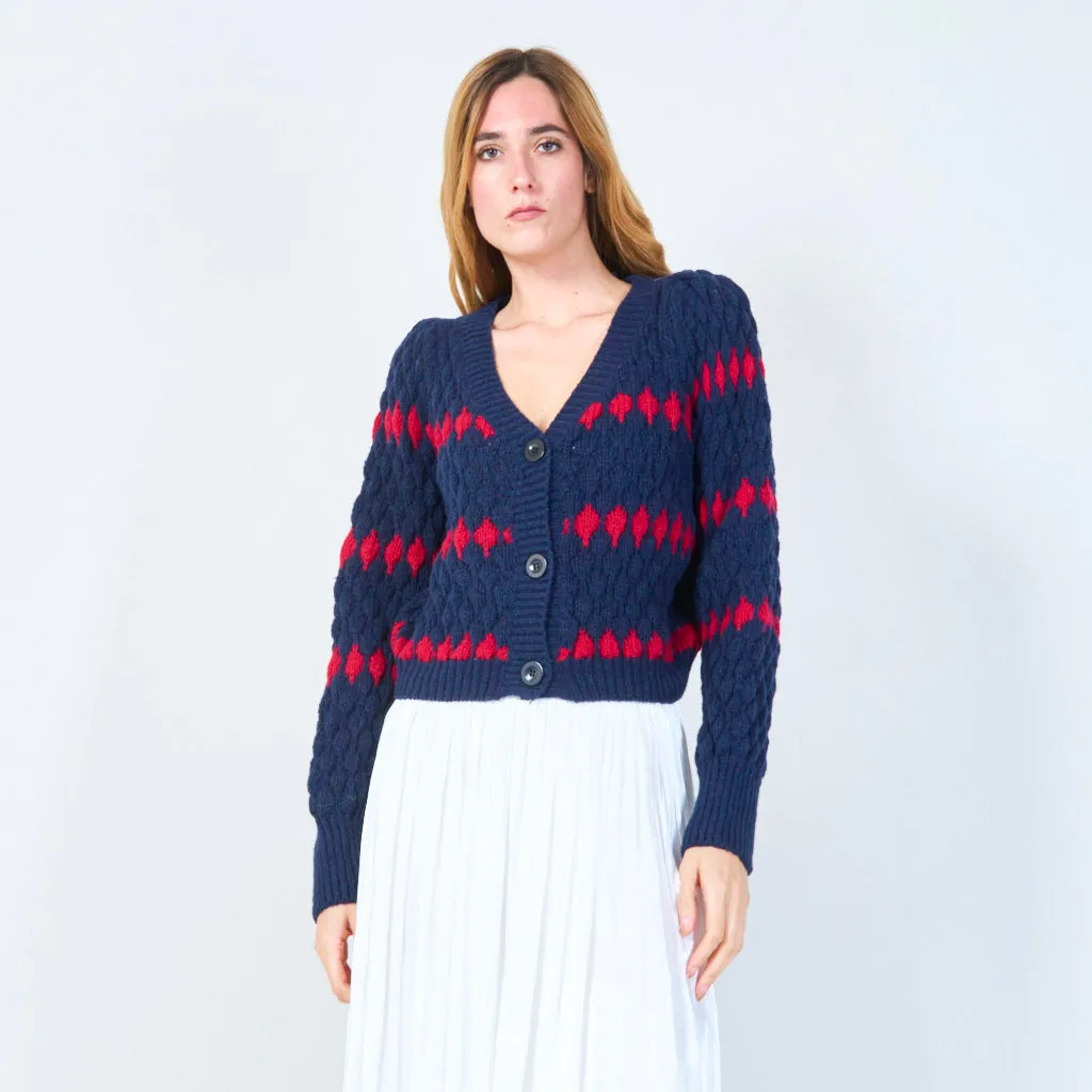 Button-up cardigan with geometric pattern wholesale
