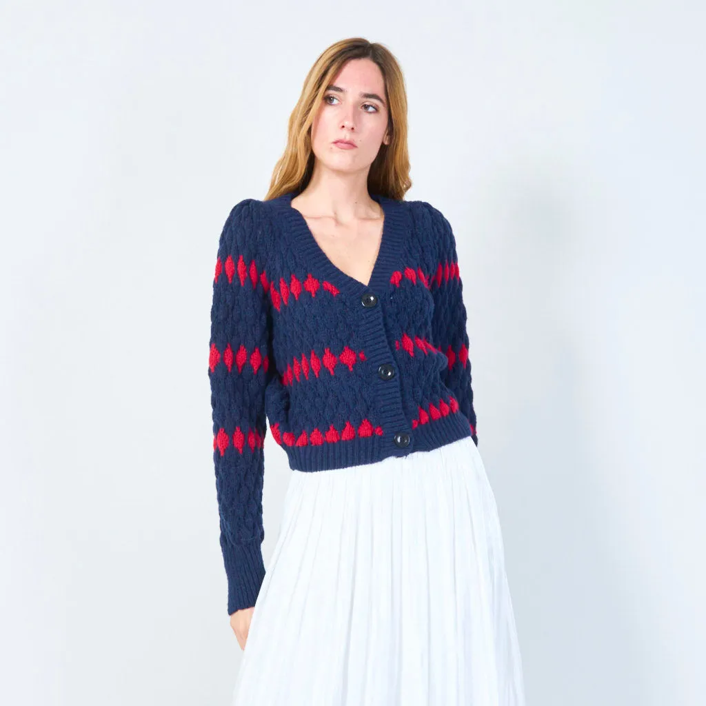 Button-up cardigan with geometric pattern wholesale