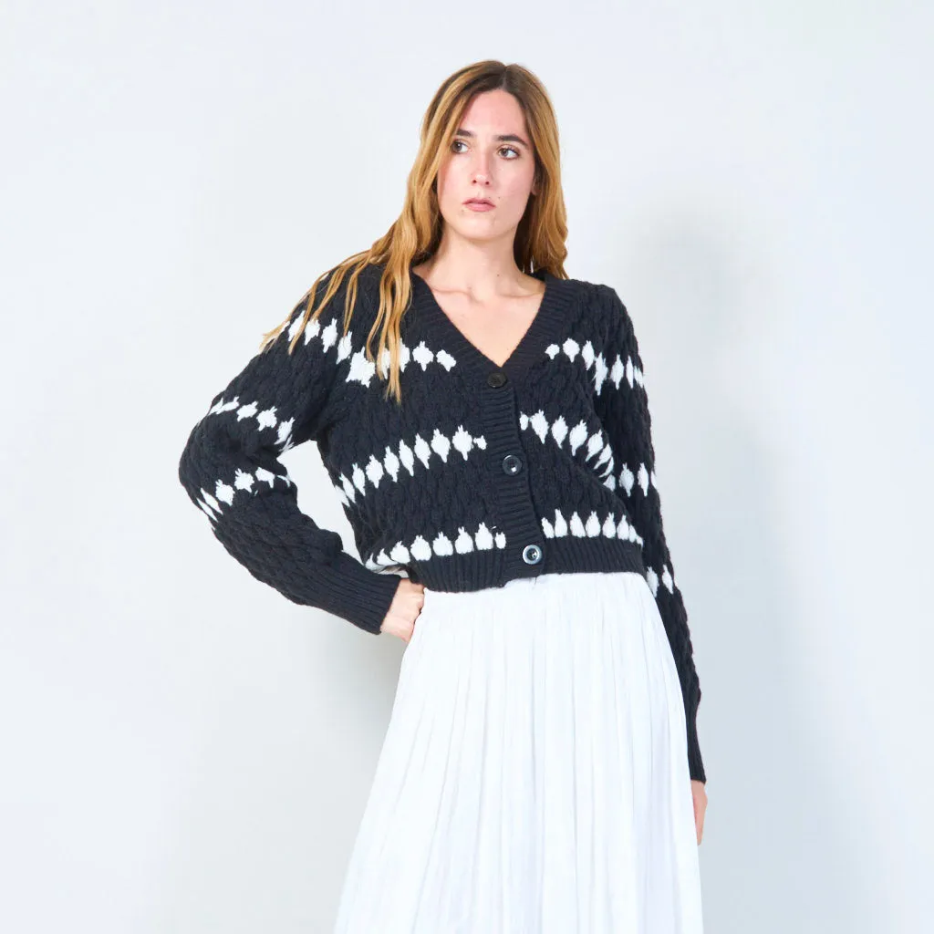 Button-up cardigan with geometric pattern wholesale
