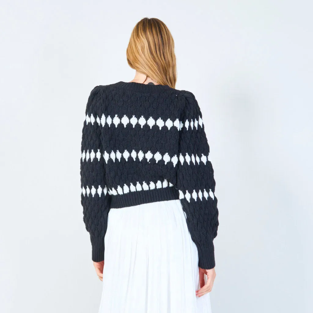 Button-up cardigan with geometric pattern wholesale