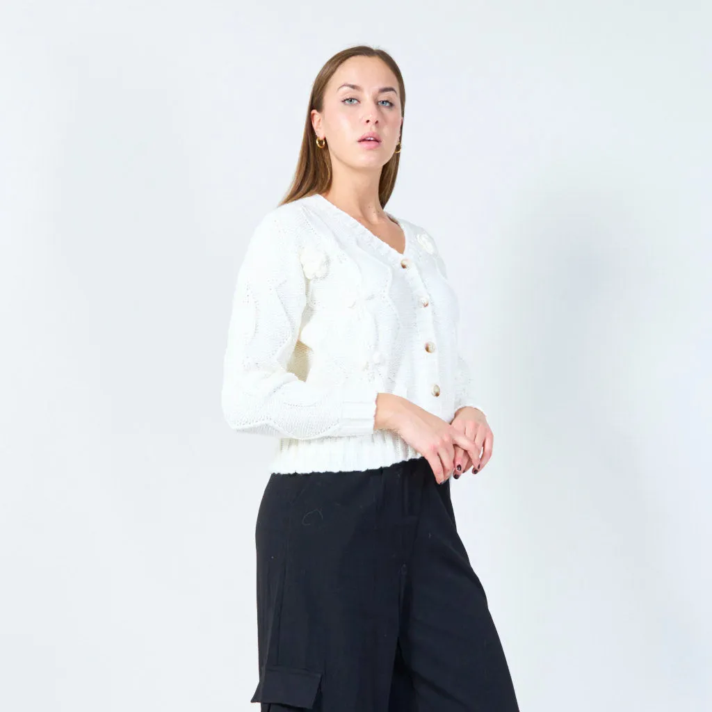 Button-up textured knit cardigan wholesale