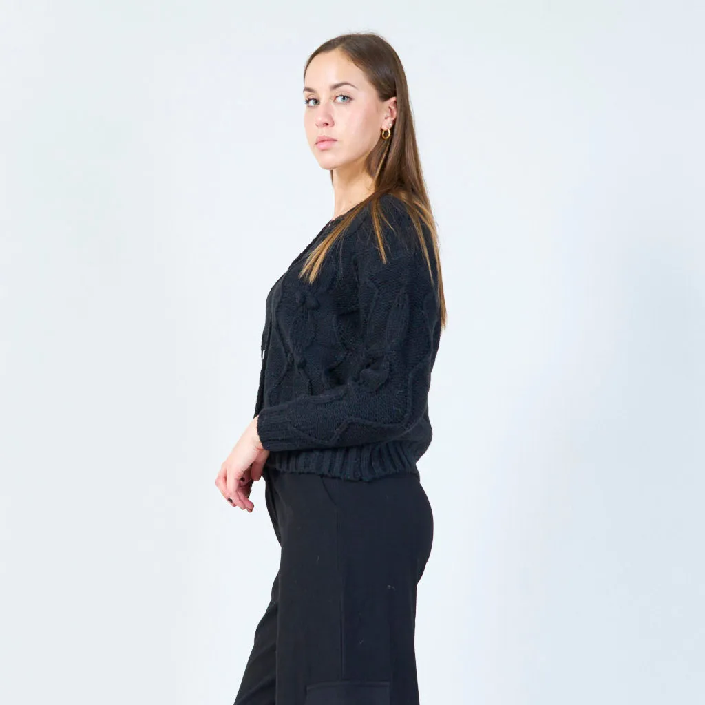 Button-up textured knit cardigan wholesale