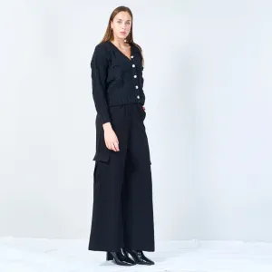 Button-up textured knit cardigan wholesale