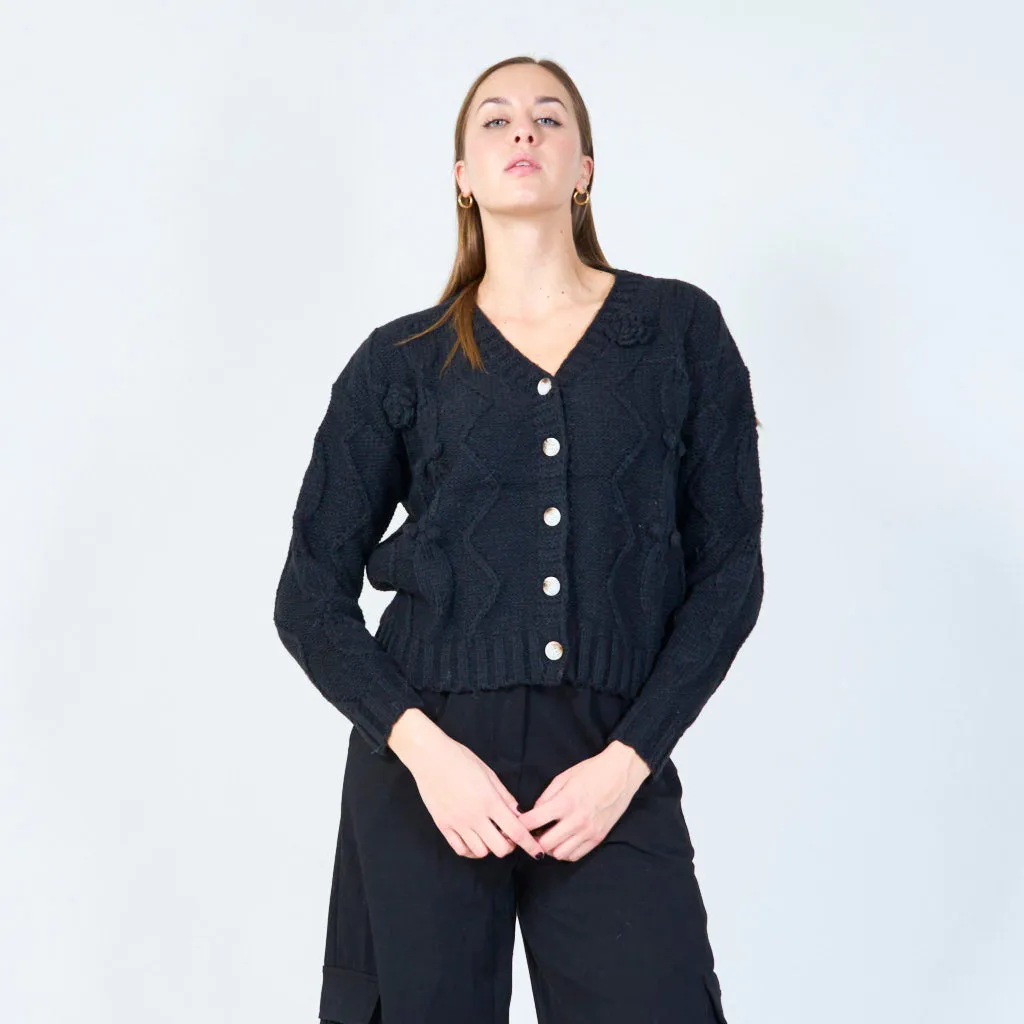 Button-up textured knit cardigan wholesale