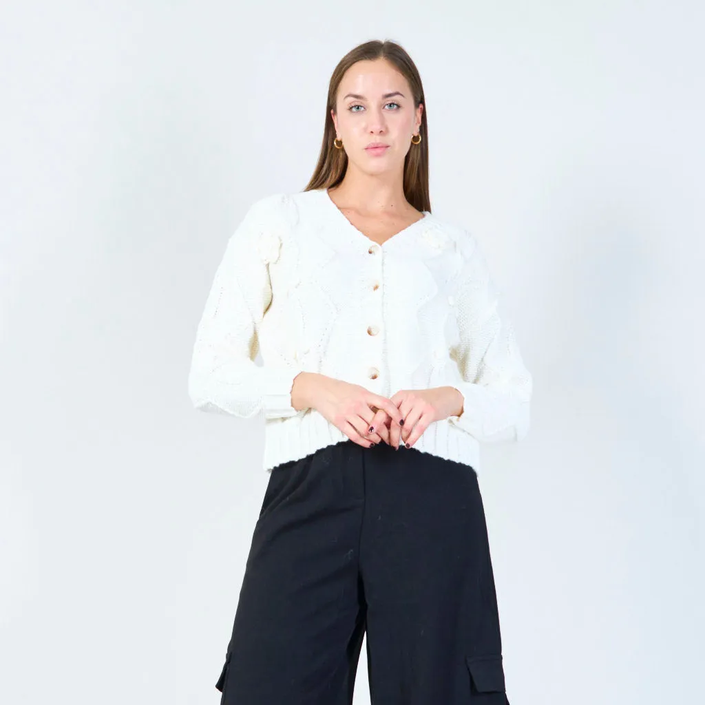 Button-up textured knit cardigan wholesale
