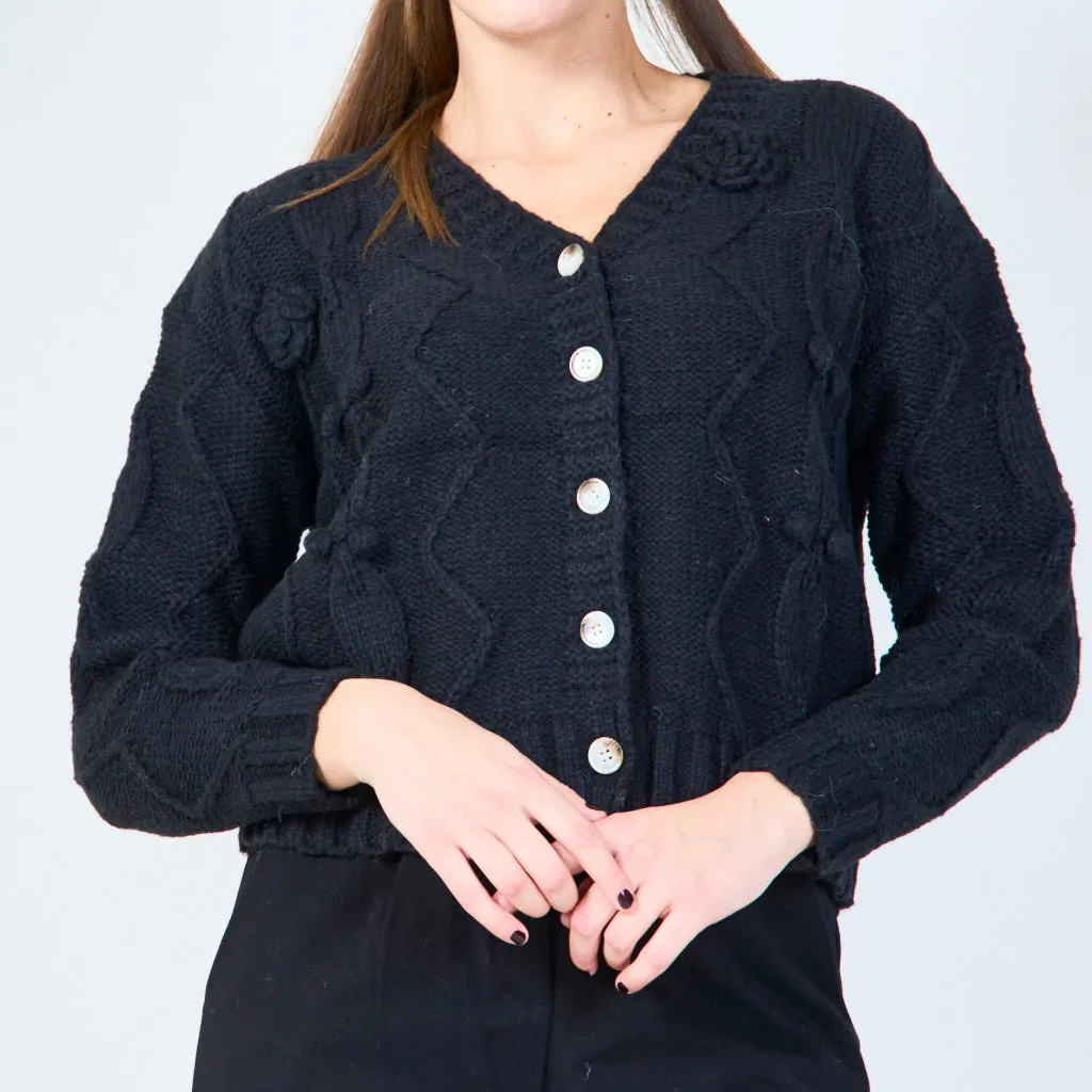 Button-up textured knit cardigan wholesale