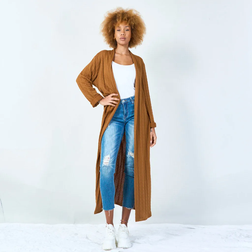 Long textured open cardigan wholesale