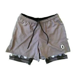 Mens 2-1 Compression Solid Charcoal Eagle Camo 7" Shorts