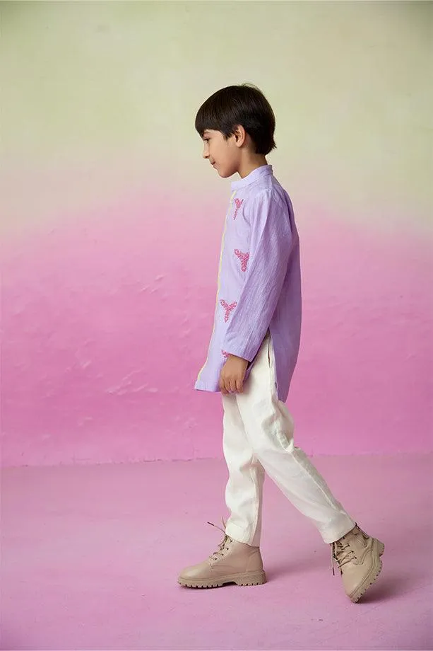 Pirate Adventure- Digital Lavender Hand Embroidered Kurta Set for Boys