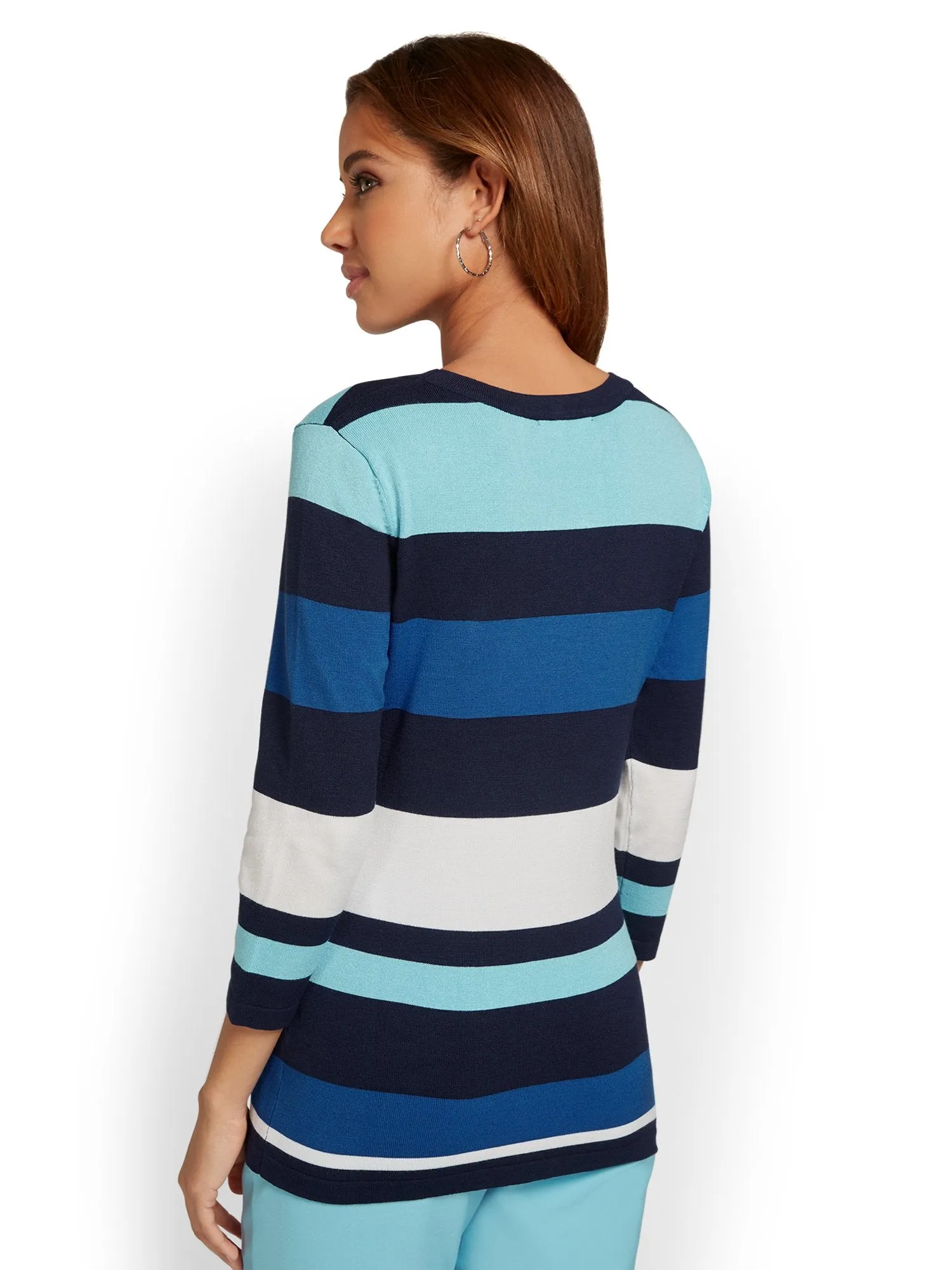Striped Button-Detail Pullover Sweater